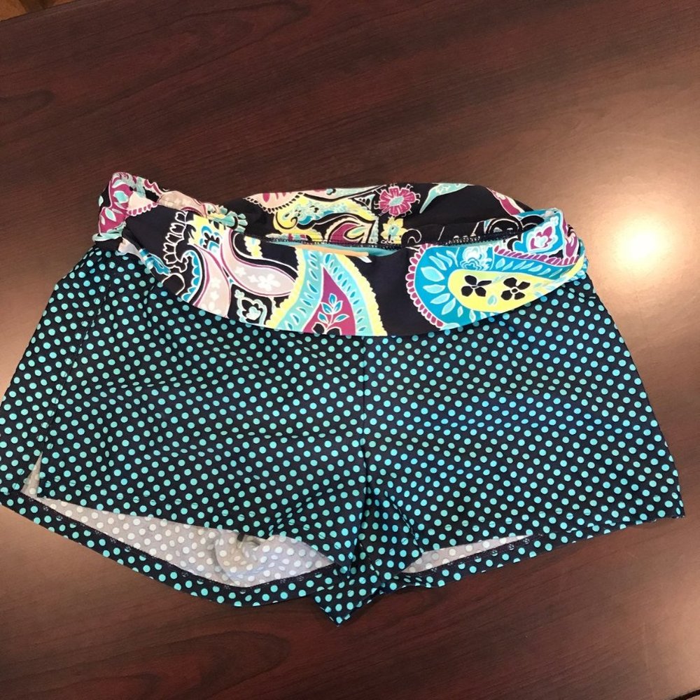Athleta Paisley Blue Polka Dot Swim Shorts